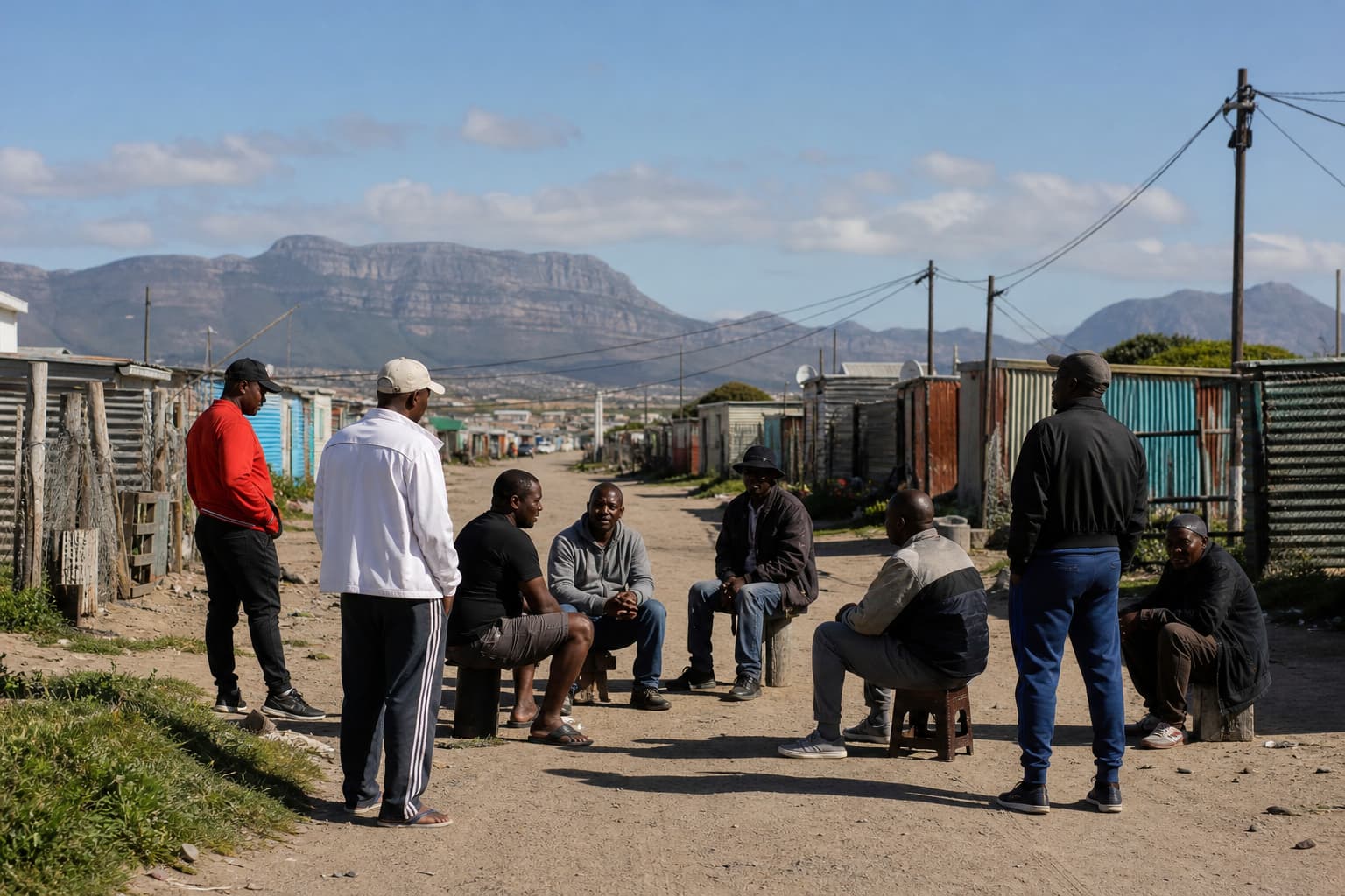 AI-generated editorial illustration for Ramaphosa Uses Khayelitsha Visit to Put Men at the Centre of the GBV Fight